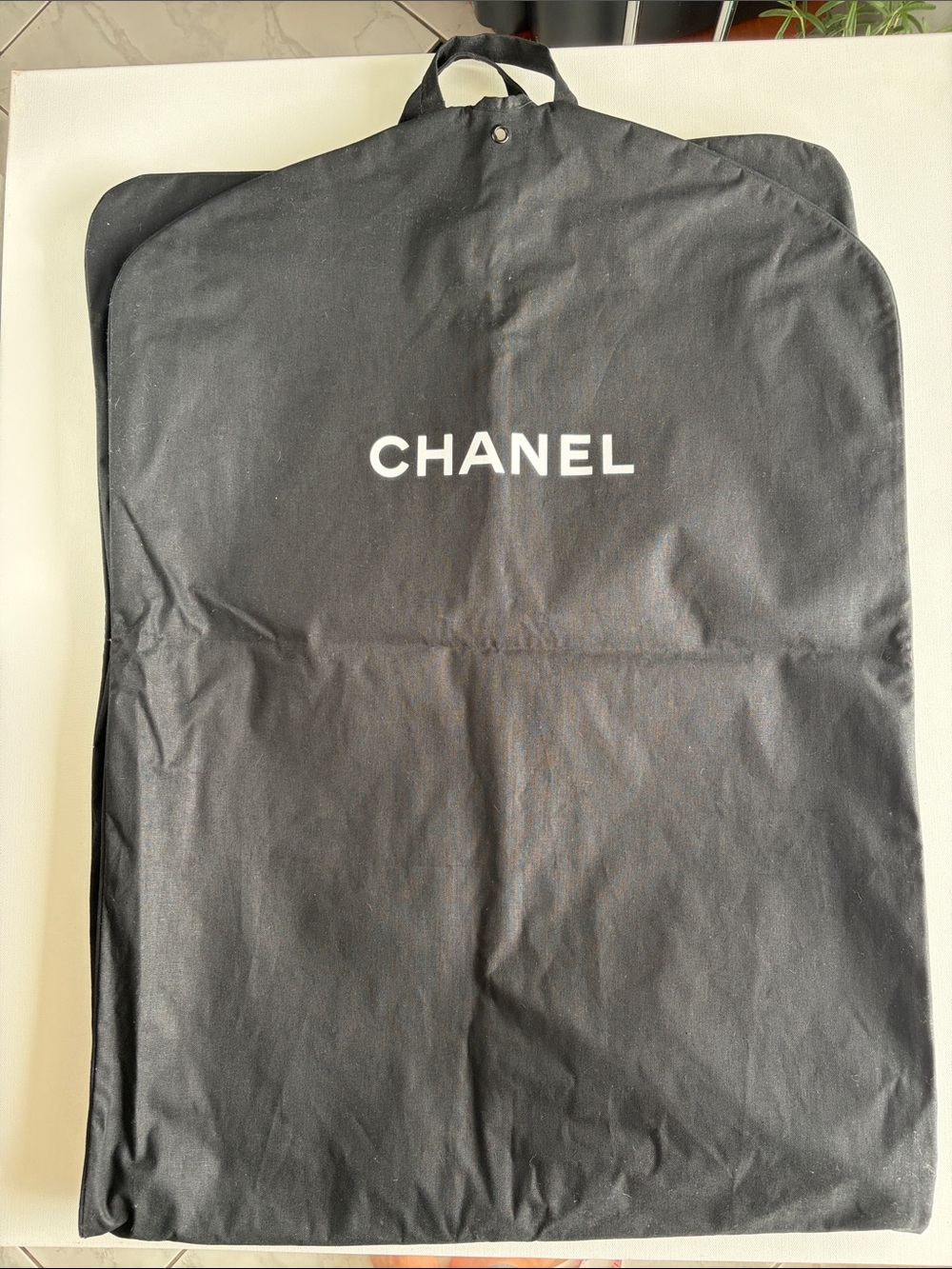 CHANEL Black Fabric Garment Bag Cover White Logo 63.5" x 23" Dust Cover Storage